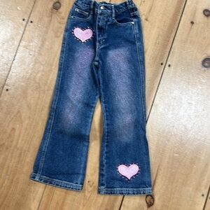 Disney Kids Jeans with pink hearts & rhinestones, with glitter fabric, 6 6X